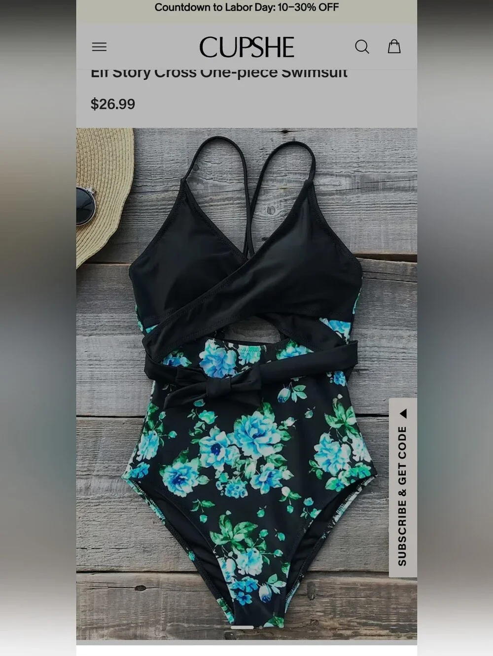 NWT Cupshe Elf Story Cross One-Piece Swimsuit with Blue-Green Floral Print MED
